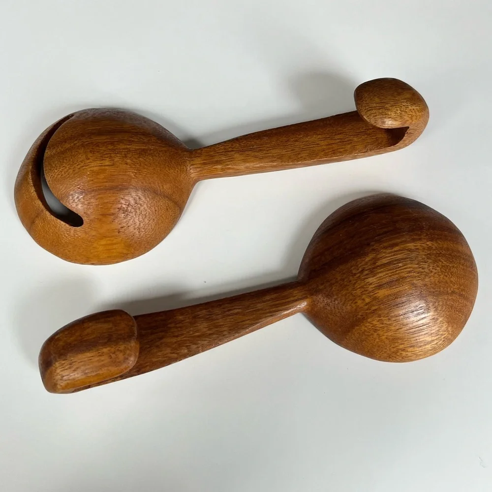 Artisan Wooden Salad Servers Hand-turned Serving Utensils Teak Handcrafted Wood